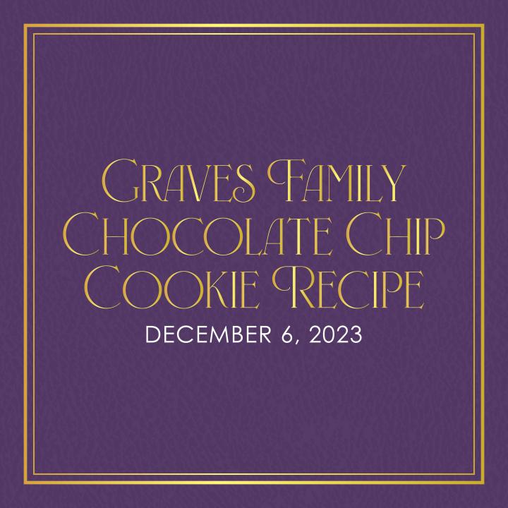 purple leather book cover with graves family chocolate chip cookie recipe written across in gold